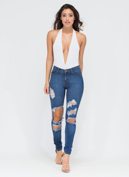 Can You Bare It Plunging Halter Bodysuit