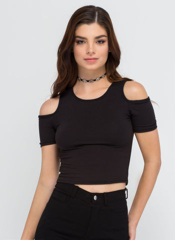 Piped Dream Cold Shoulder Crop Top