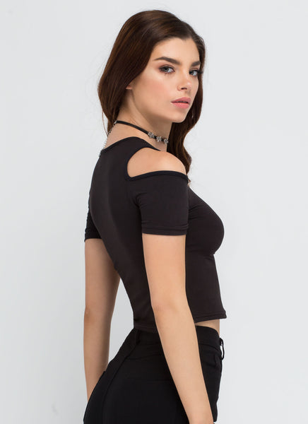 Piped Dream Cold Shoulder Crop Top