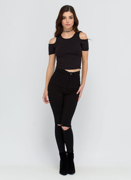 Piped Dream Cold Shoulder Crop Top