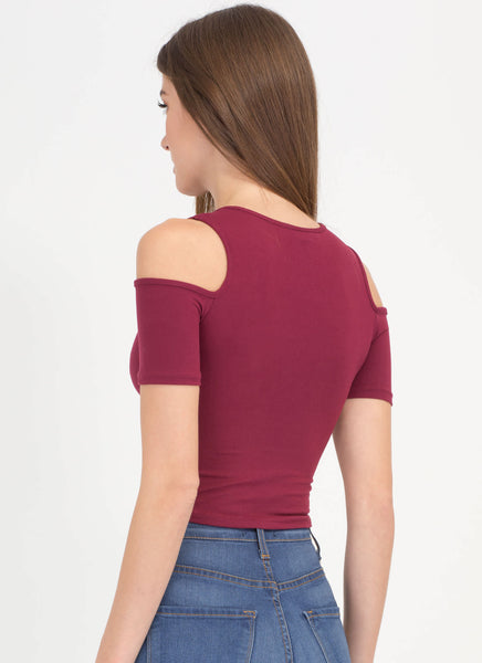 Piped Dream Cold Shoulder Crop Top