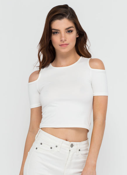 Piped Dream Cold Shoulder Crop Top