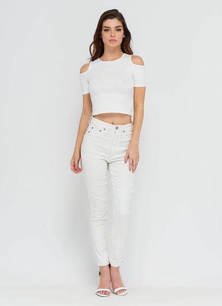 Piped Dream Cold Shoulder Crop Top