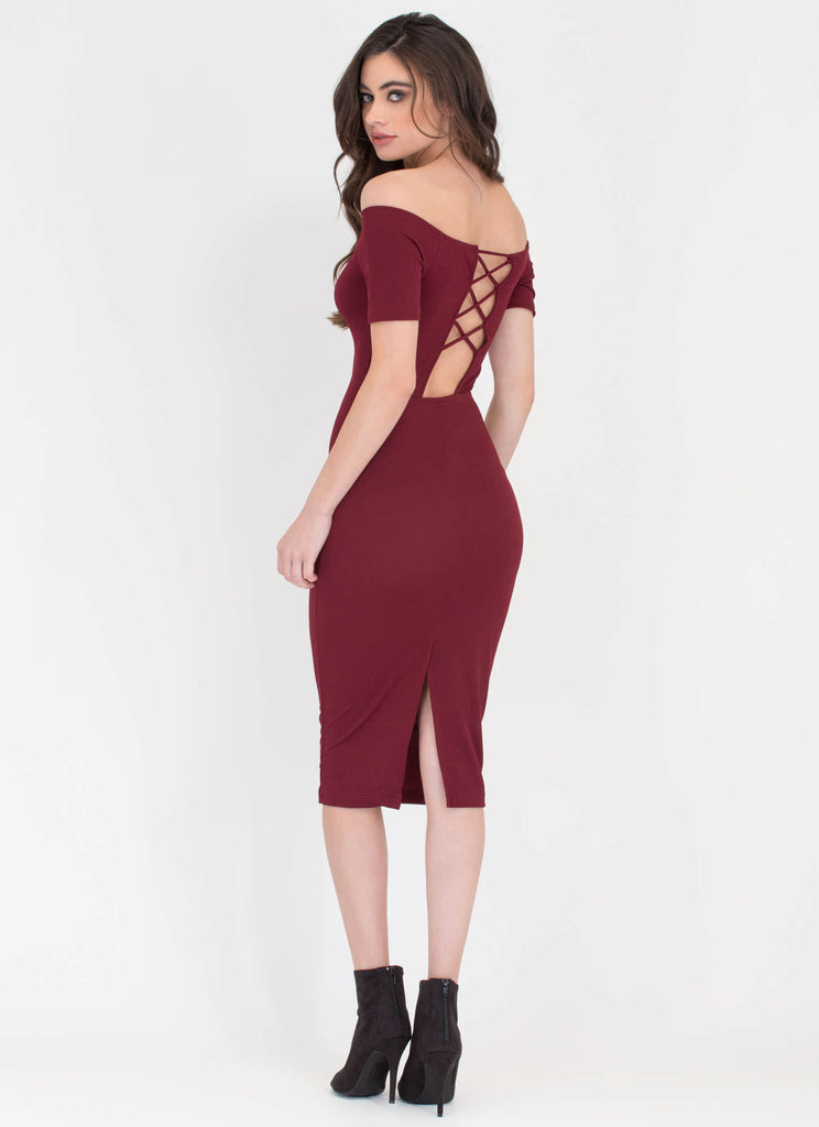 Wine bardot outlet dress