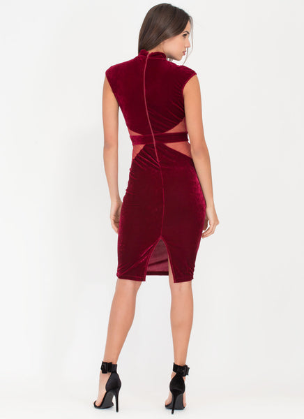 Velvet Vibe Sheer Plunging Bodycon Dress