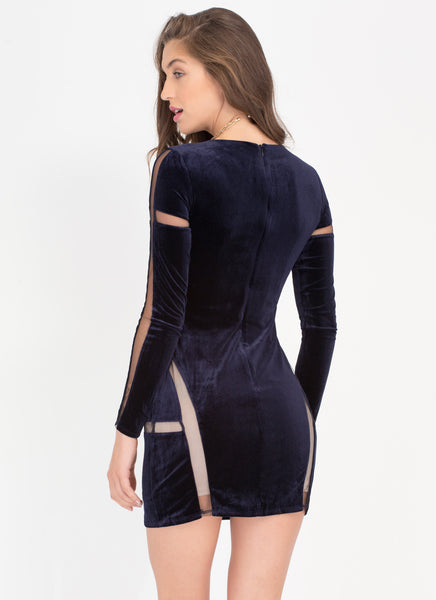 Slip Into This Mesh Inset Velvet Dress