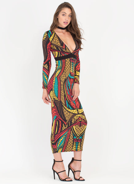 Balanced Scales Plunging Maxi Dress