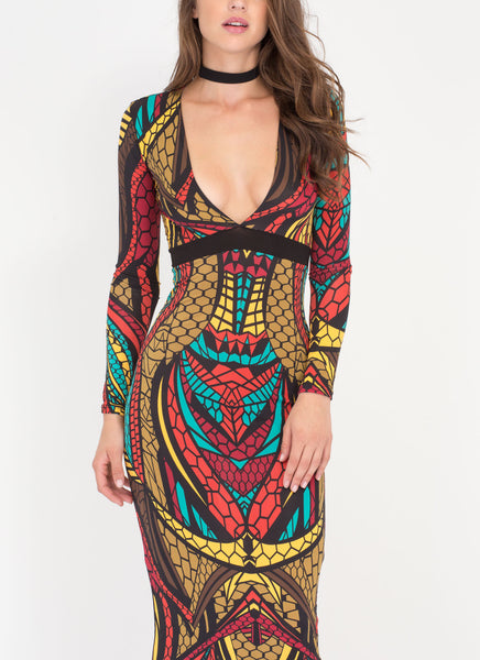 Balanced Scales Plunging Maxi Dress