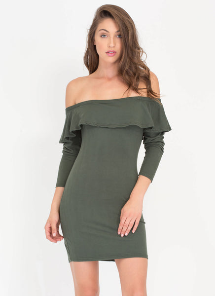 Ruffle Rider Off-The-Shoulder Dress