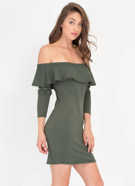 Ruffle Rider Off-The-Shoulder Dress