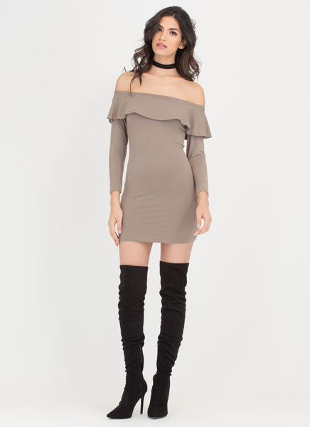 Ruffle Rider Off-The-Shoulder Dress