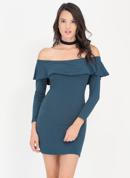 Ruffle Rider Off-The-Shoulder Dress