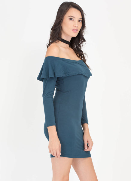 Ruffle Rider Off-The-Shoulder Dress