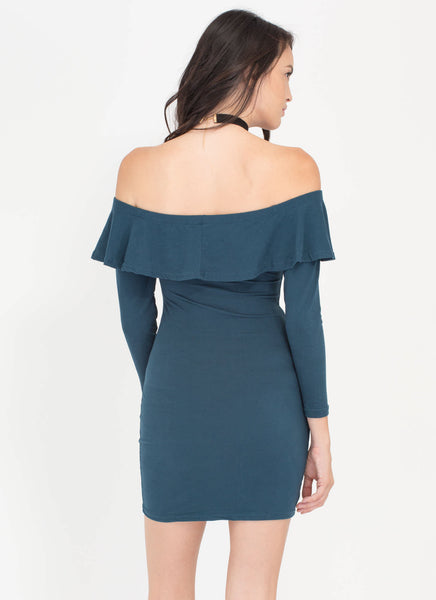 Ruffle Rider Off-The-Shoulder Dress