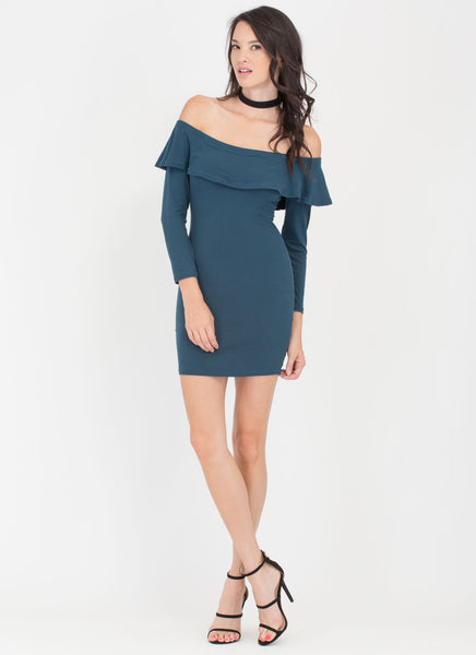 Ruffle Rider Off-The-Shoulder Dress