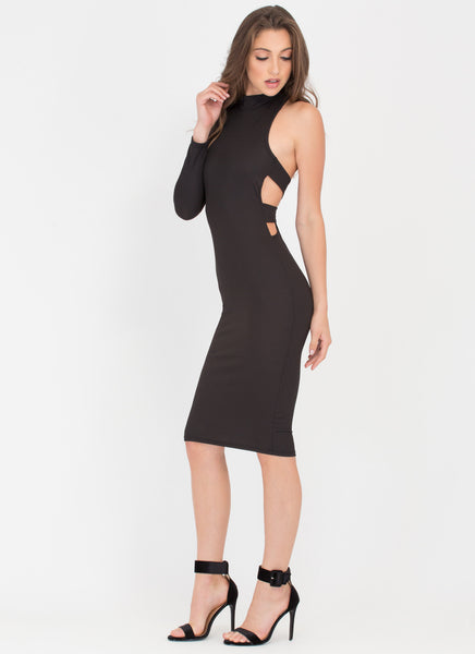 Double Back Cut-Out Mockneck Midi Dress