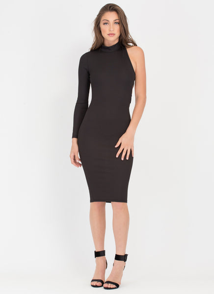 Double Back Cut-Out Mockneck Midi Dress