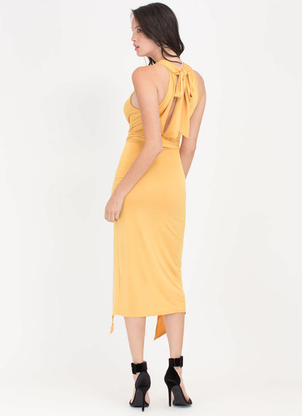 Double Date Plunging Tied Midi Dress