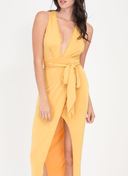 Double Date Plunging Tied Midi Dress