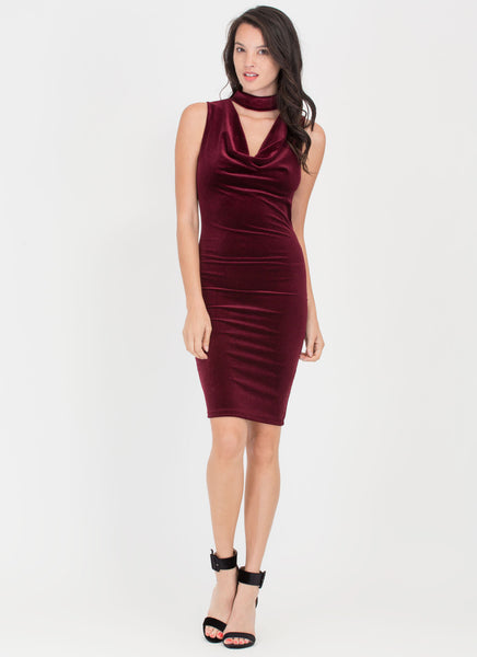 Cowl On The Prowl Plunging Velvet Dress