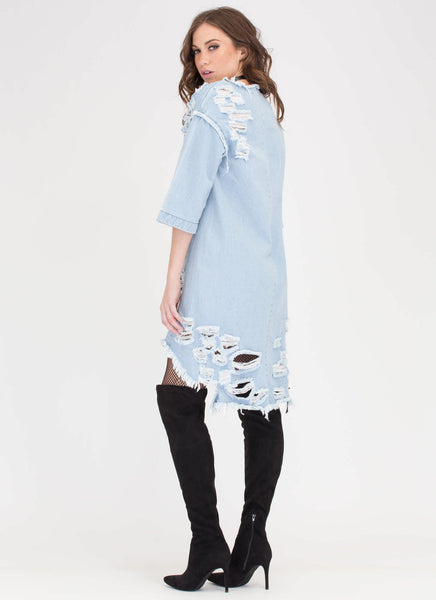 Jean Chaser Distressed High-Low Dress