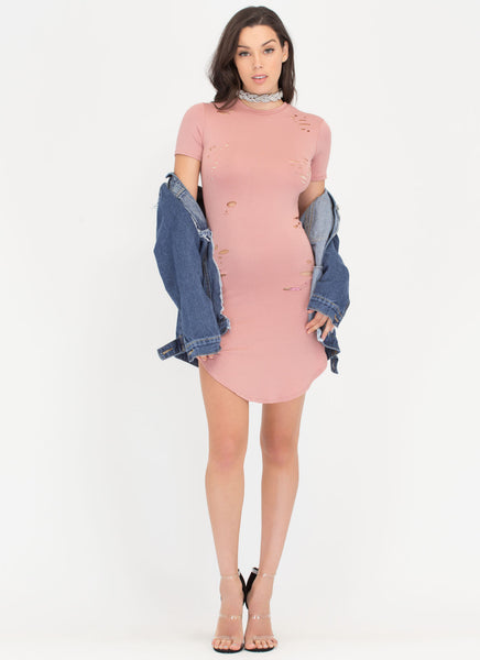 Hole Shebang Distressed Round Hem Dress