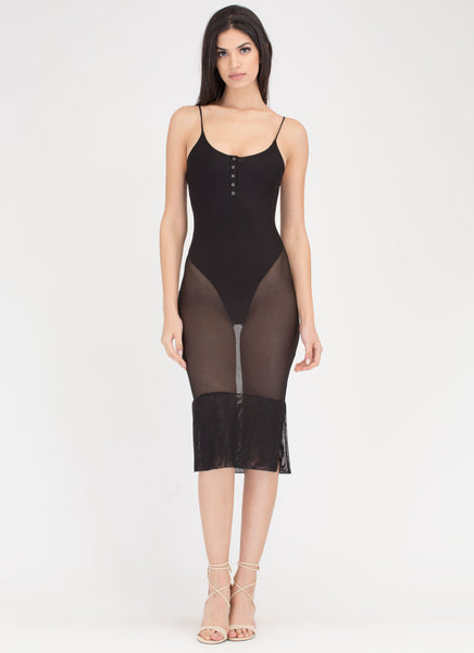 Push My Buttons Sheer Bodysuit Dress