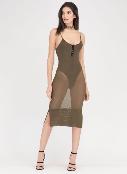 Push My Buttons Sheer Bodysuit Dress