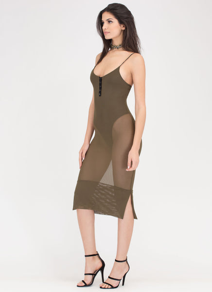 Push My Buttons Sheer Bodysuit Dress