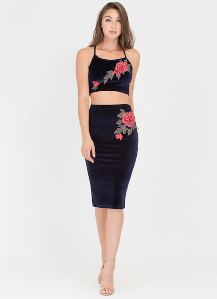 Rose Garden Velvet Two-Piece Dress