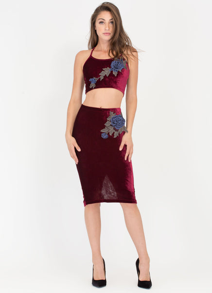 Rose Garden Velvet Two-Piece Dress