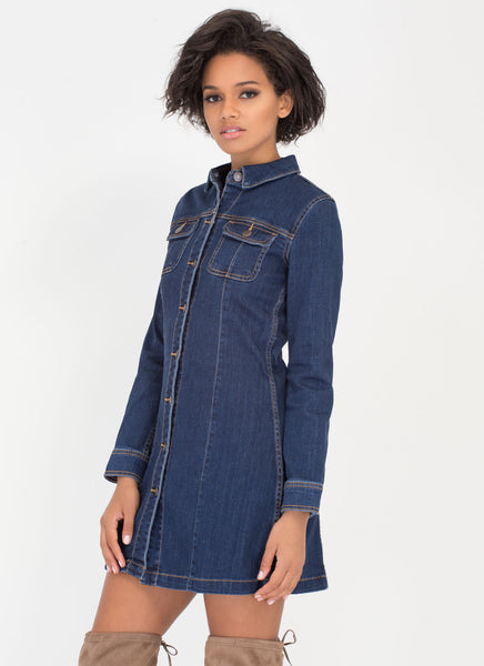 Denim Dame A-Line Shirtdress