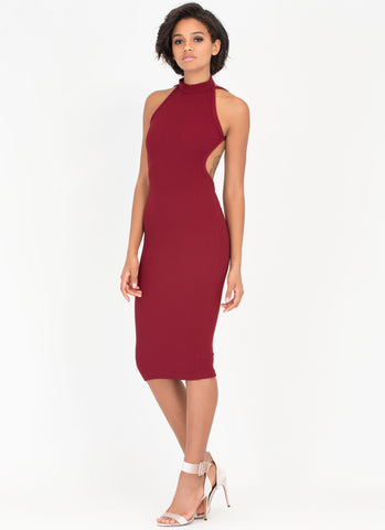 Called It Ribbed Open Back Choker Dress