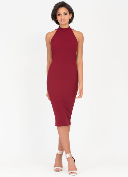 Called It Ribbed Open Back Choker Dress