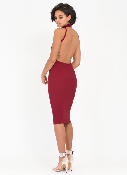 Called It Ribbed Open Back Choker Dress