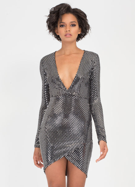 Disco Fever Plunging Mirrored Dress