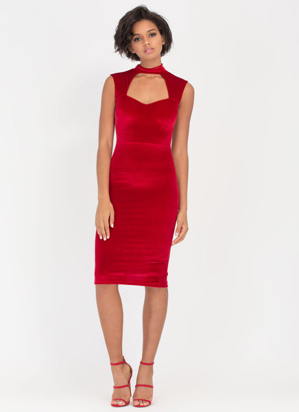 Velvet Sweetheart Cut-Out Midi Dress