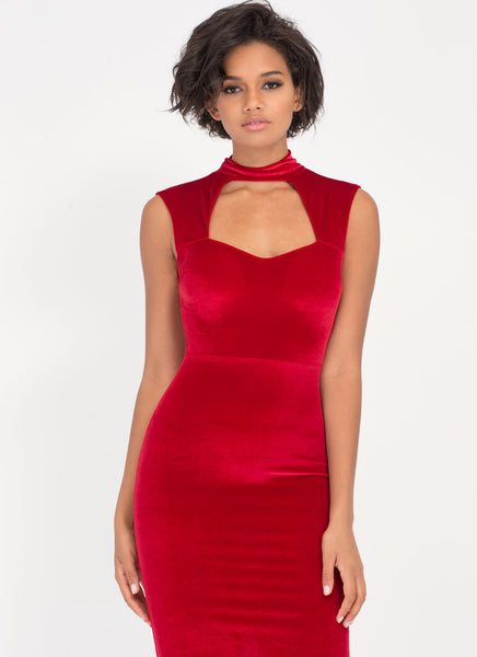 Velvet Sweetheart Cut-Out Midi Dress