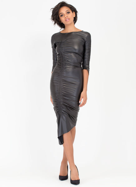 Bold Show Coated Ruched High-Low Dress