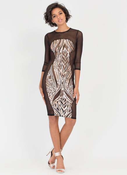 Hourglass Figure Sequined Mesh Dress