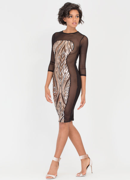 Hourglass Figure Sequined Mesh Dress