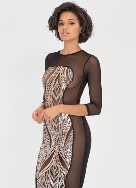 Hourglass Figure Sequined Mesh Dress