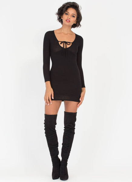 String You Along Tied Rib Knit Dress