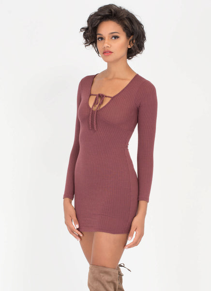 String You Along Tied Rib Knit Dress