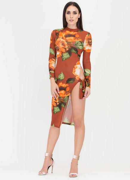 Floral Flair Sheer Tied Midi Dress