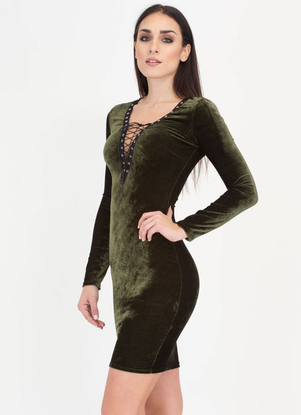 Coven Cutie Lace-Up Velvet Dress