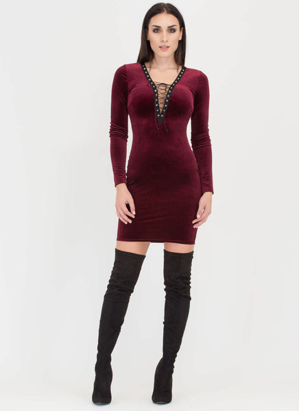 Coven Cutie Lace-Up Velvet Dress