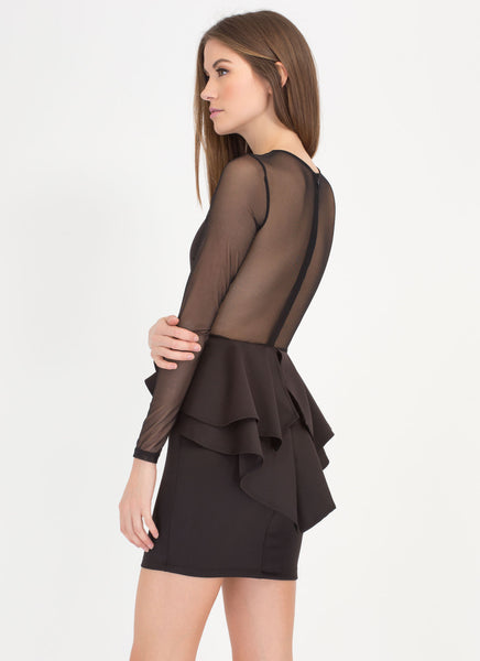 Sheerly Sweet Ruffled Peplum Dress