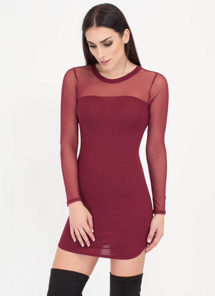 Sheerly Chic Mesh Sleeve Minidress