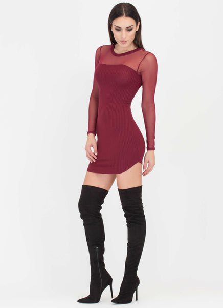 Sheerly Chic Mesh Sleeve Minidress